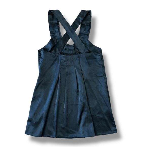 Vintage Zinc Y2K Black Pleated Cross Back Satin Look Halter Top Size Large - Picture 5 of 7